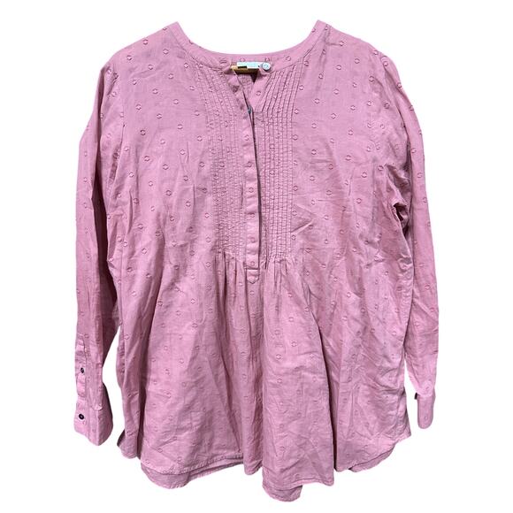 J. Jill Tunic Top Popover Clip Dot Pinch Pleat Long Sleeve Boho Peasant Rose L - Picture 1 of 11